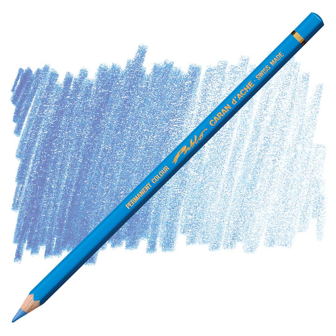 Open in modal - Caran d'Ache Pablo Colored Pencil - Sky Blue pencil and swatch