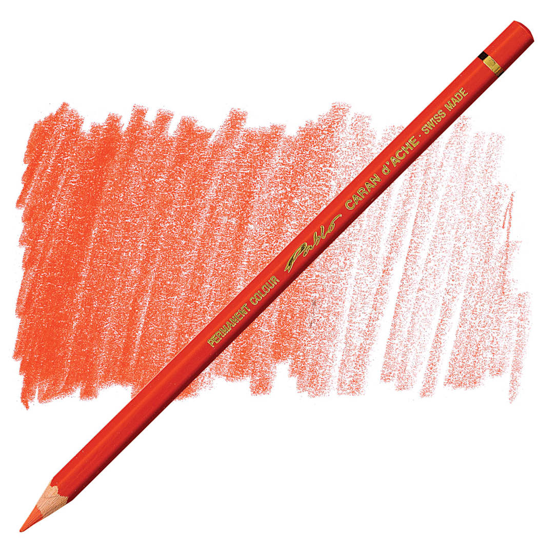 Open in modal - Caran d'Ache Pablo Colored Pencil - Vermilion pencil and swatch