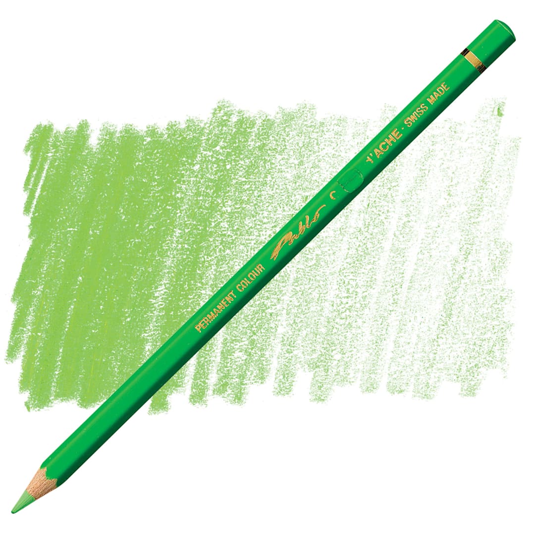 Open in modal - Caran d'Ache Pablo Colored Pencil - Yellow Green pencil and swatch