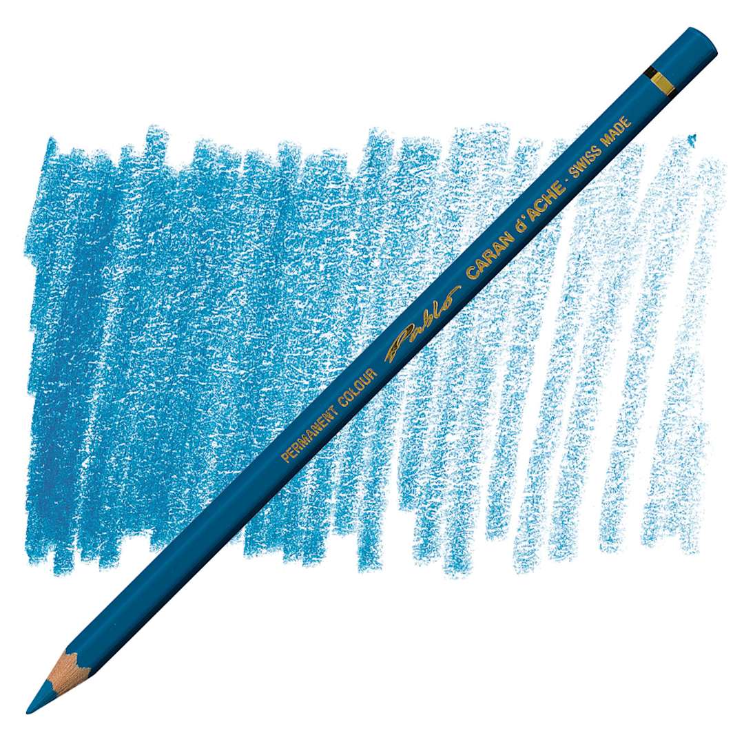 Open in modal - Caran d'Ache Pablo Colored Pencil - Cobalt Blue pencil and swatch