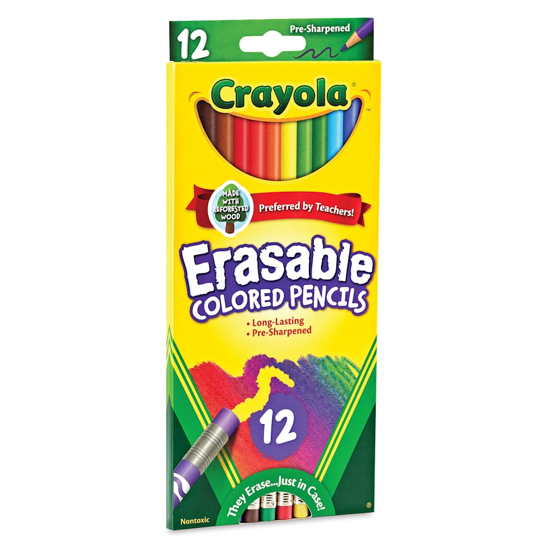 Open in modal - Crayola Erasable Colored Pencils - Assorted Colors, Set of 12 - front of packaging
