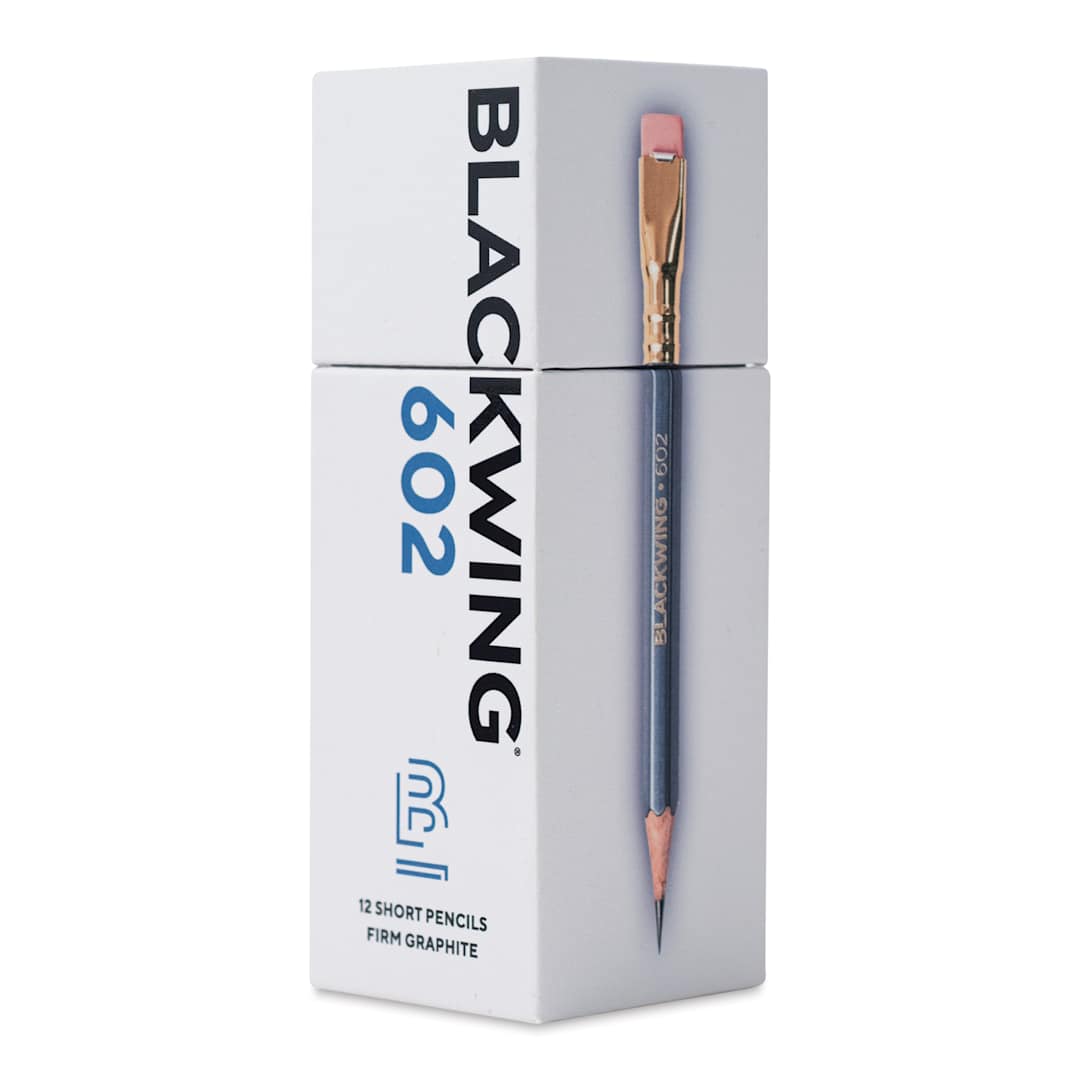 Open in modal - Blackwing 602 Short Pencils - Pkg of 12 - front of packaging, angled