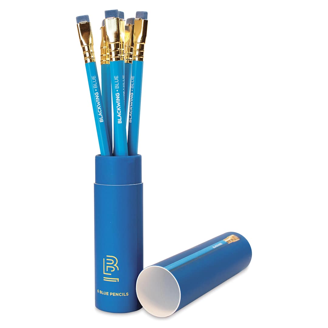 Open in modal - Blackwing Color Pencils - Blue, Pkg of 6, pencils inside of opened packaging