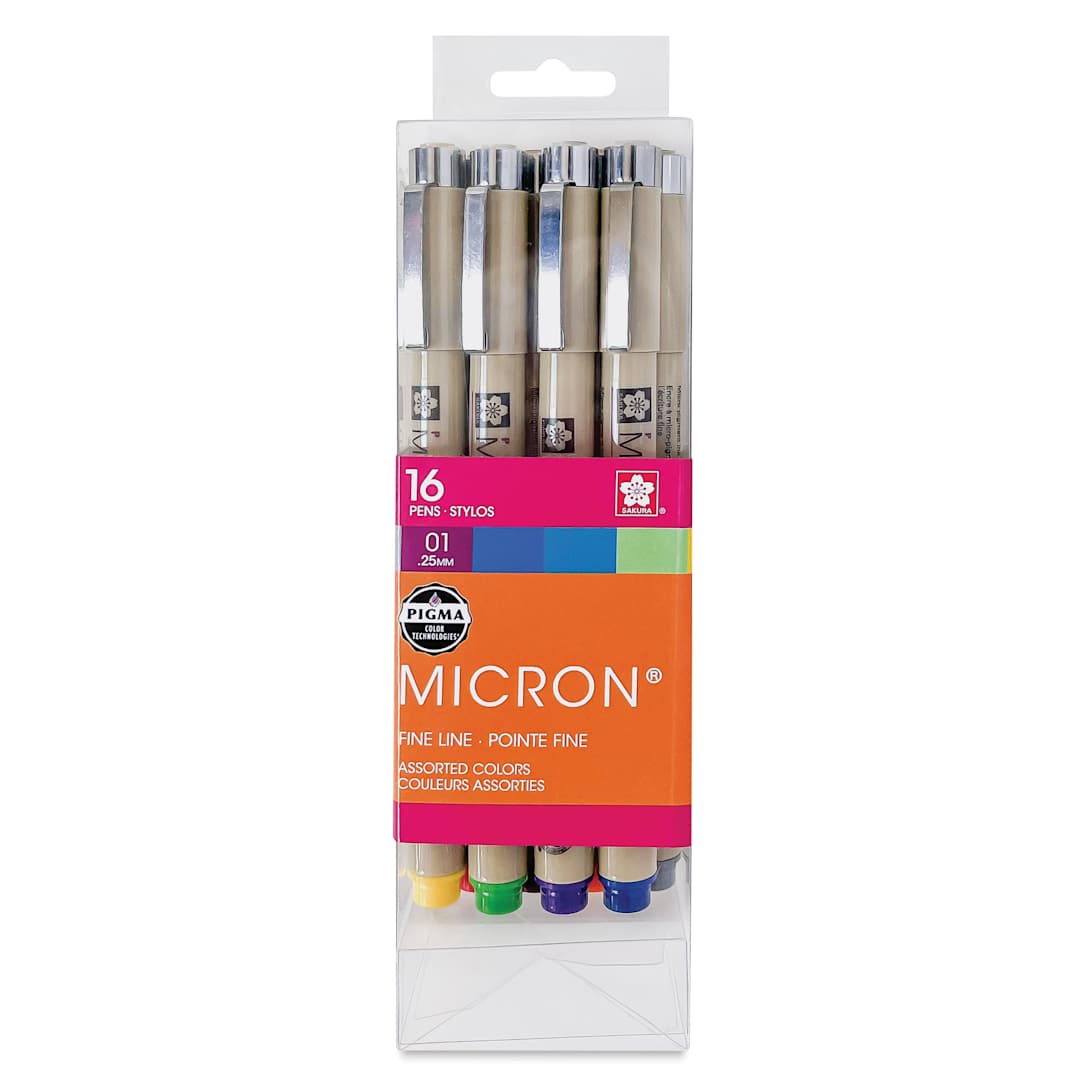 Open in modal - Sakura Pigma Micron Pen - Cube Set of 16, Assorted, 01, front of the packaging