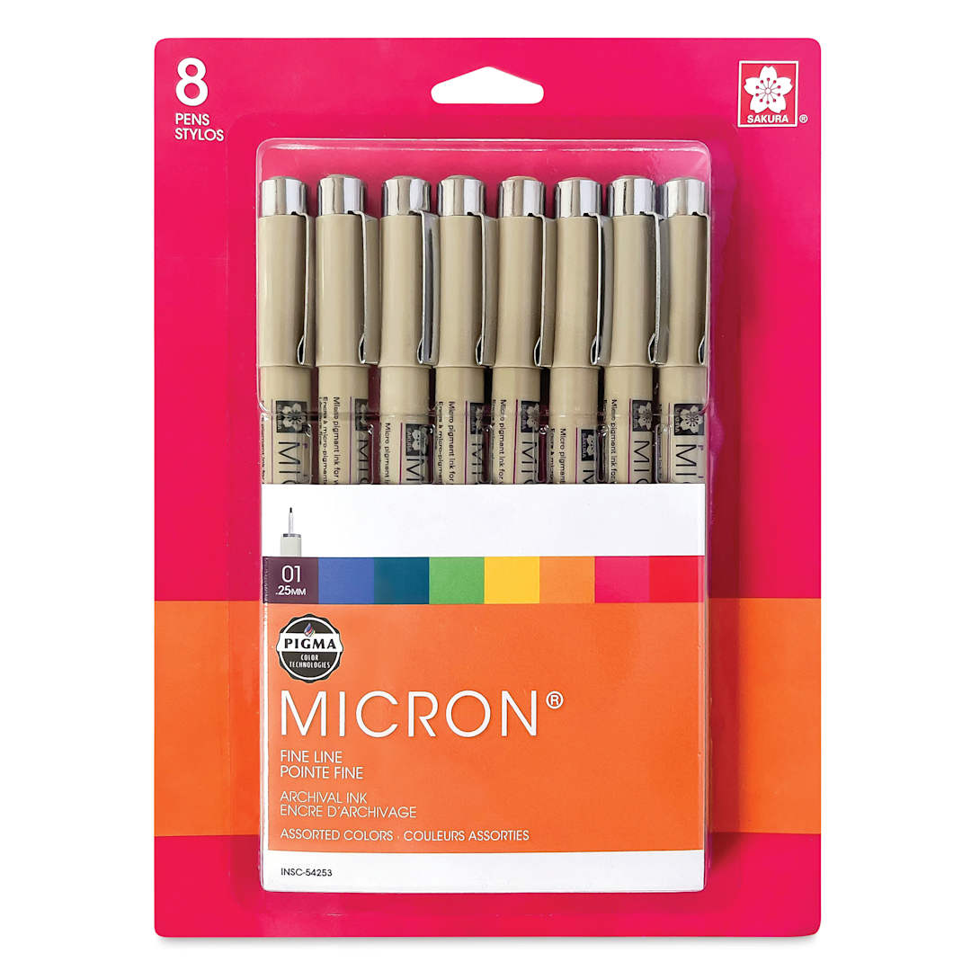 Open in modal - Sakura Pigma Micron Pen - Set of 8, Rainbow, 01, front of the packaging