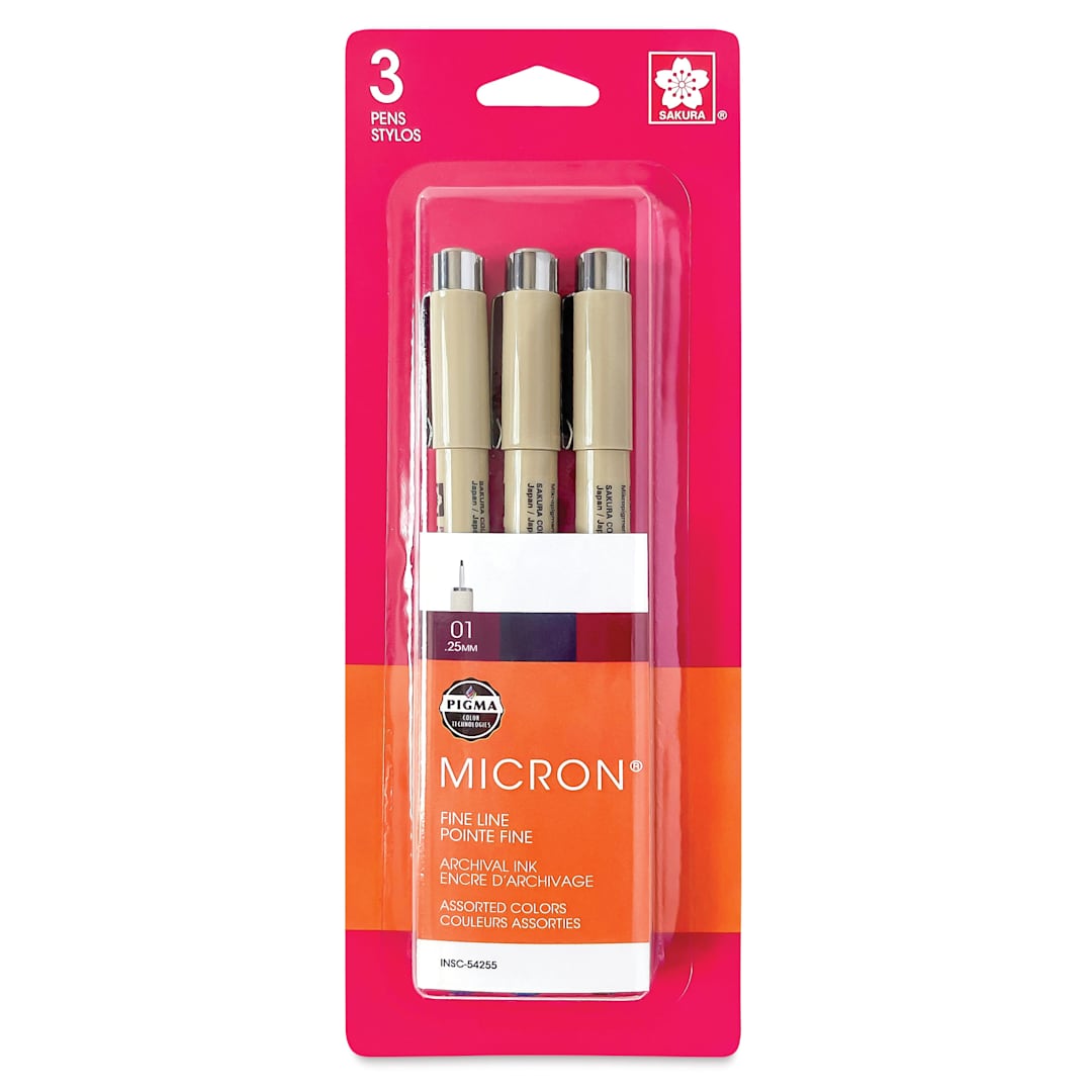 Open in modal - Sakura Pigma Micron Pen - Set of 3, Berry, 01, front of the packaging