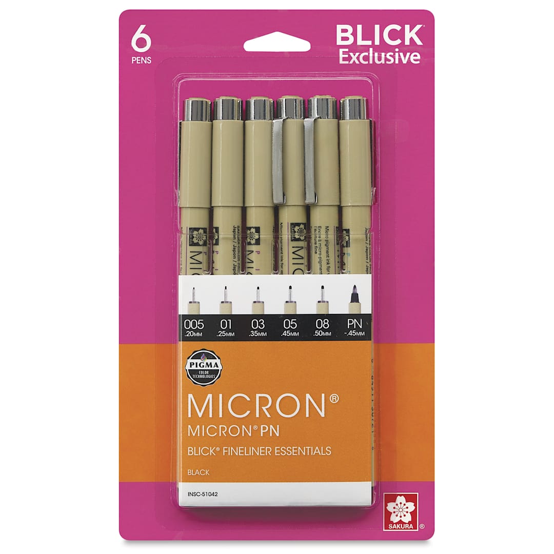 Open in modal - Sakura Pigma Micron Pens - Blick Exclusive! Fineliner Essentials Set of 6, Black, Assorted Sizes