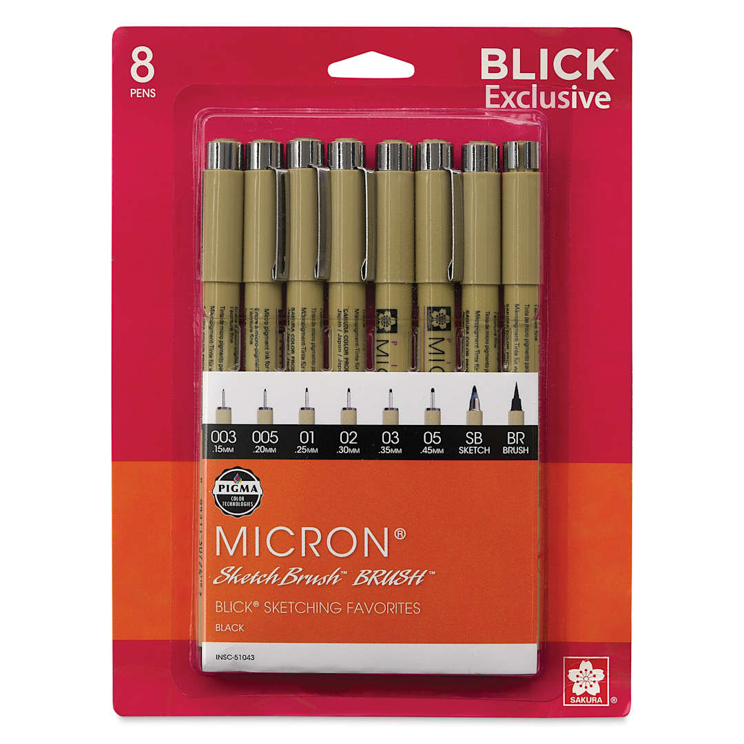 Open in modal - Sakura Pigma Micron Pens - Blick Exclusive! Sketching Favorites Set of 8, front of the packaging