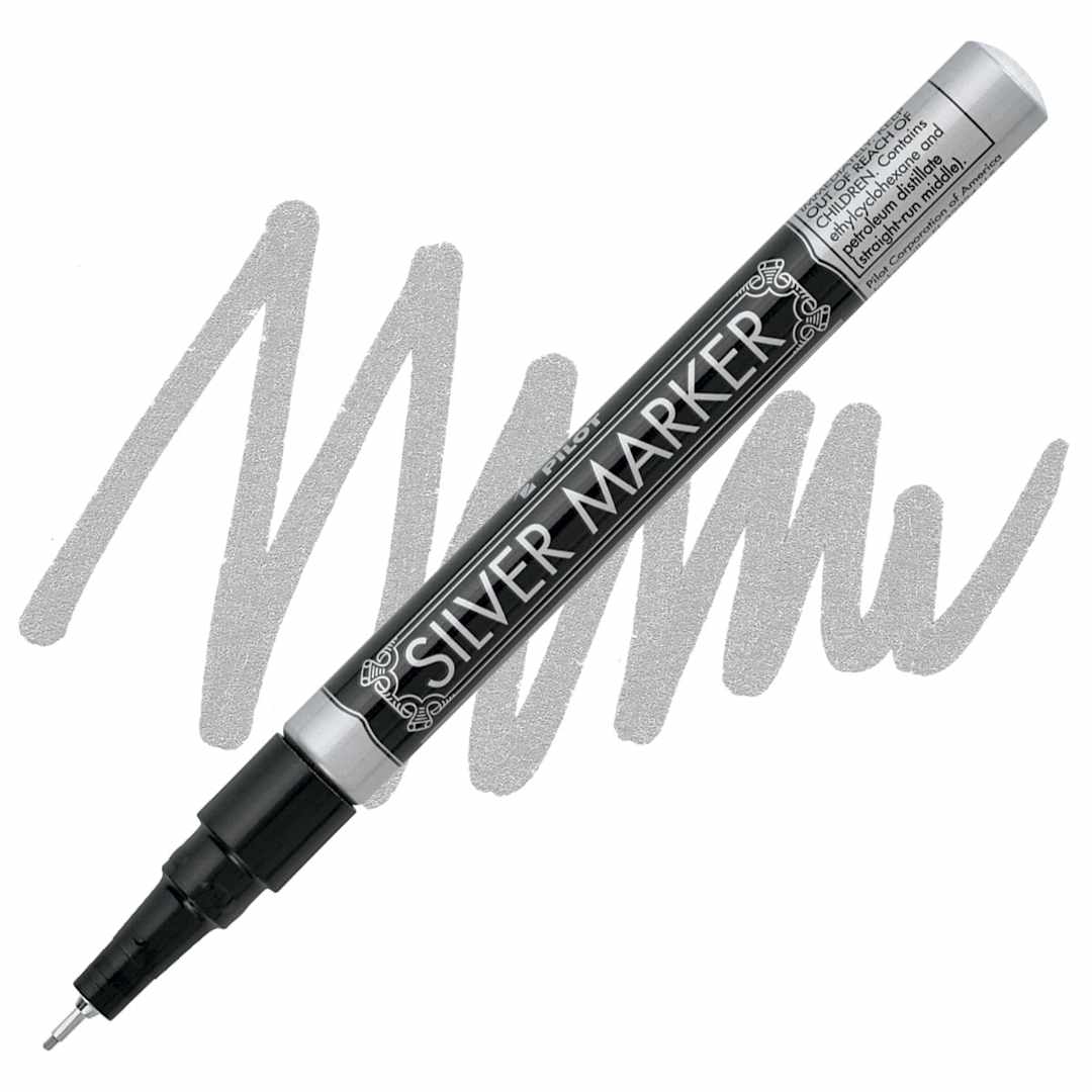 Open in modal - Pilot Silver Marker - Silver, Extra Fine Point marker and swatch