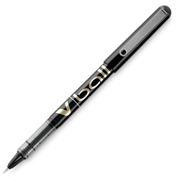 Open in modal - Pilot V-Ball Liquid Ink Roller Pen - Black pen shown uncapped and at angle