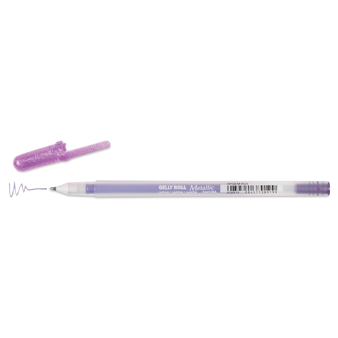 Open in modal - Sakura Gelly Roll Pen - Metallic Purple, Medium Tip (with cap off and swatch