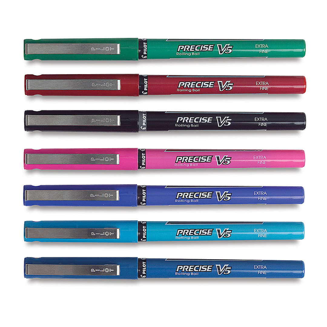 Open in modal - Pilot Precise V5 Pen Set - Set of 7 Assorted Colors capped and lined horizontally