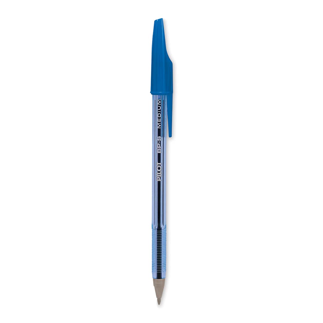 Open in modal - Pilot Better Ball Point Pen - Medium, Blue, Box of 12, single pen with cap off