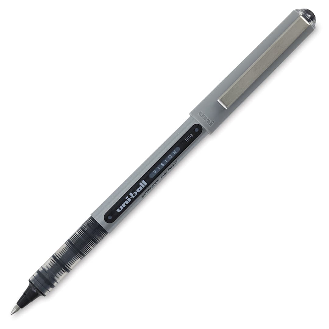 Open in modal - Uni-Ball Vision Pen - Angled view open with cap attached to top of pen
