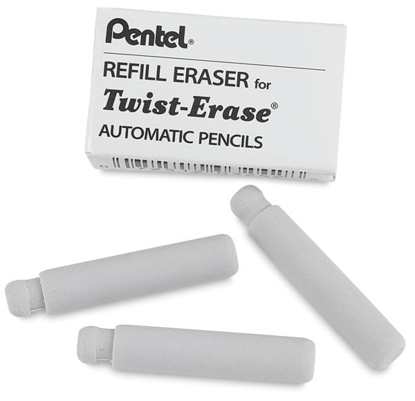 Open in modal - Pentel Twist-Erase Pencil - 3 Refill Erasers shown with package
