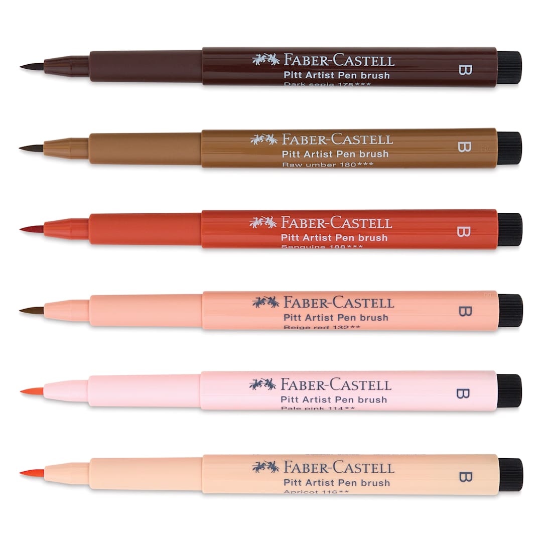 Open in modal - Faber-Castell Pitt Artist Pens - Portrait Colors, Set of 6 with caps off