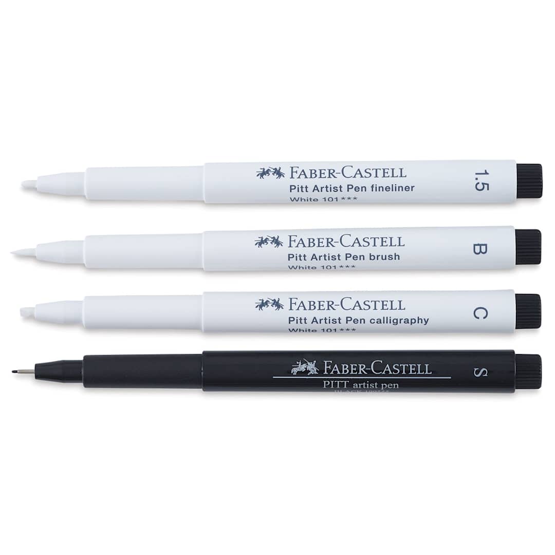 Open in modal - Faber-Castell Pitt Artist Pens - White and Black, Set of 4, Assorted Nibs (out of package)
