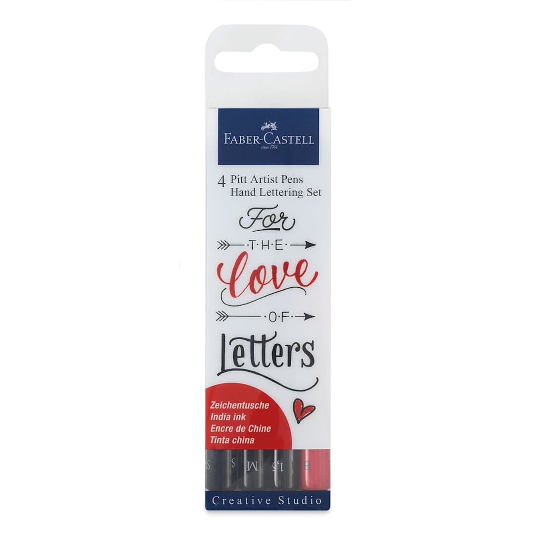 Open in modal - Faber-Castell Pitt Artist Pens - For the Love of Letters Lettering Set, Set of 4 (front of package)