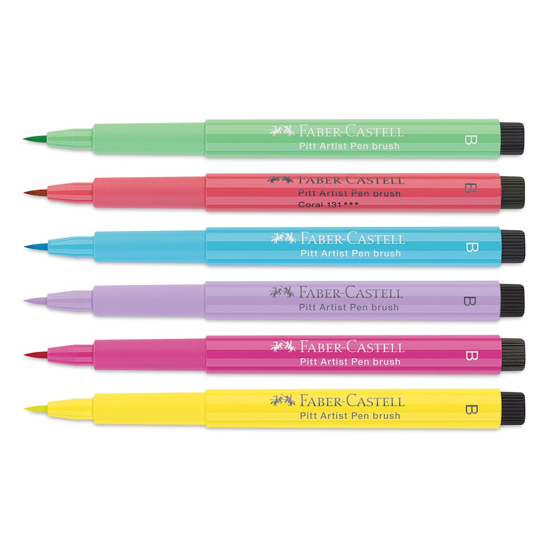 Open in modal - Faber-Castell Pitt Artist Pens - Set of 6, Pastel Colors, Brush Nib