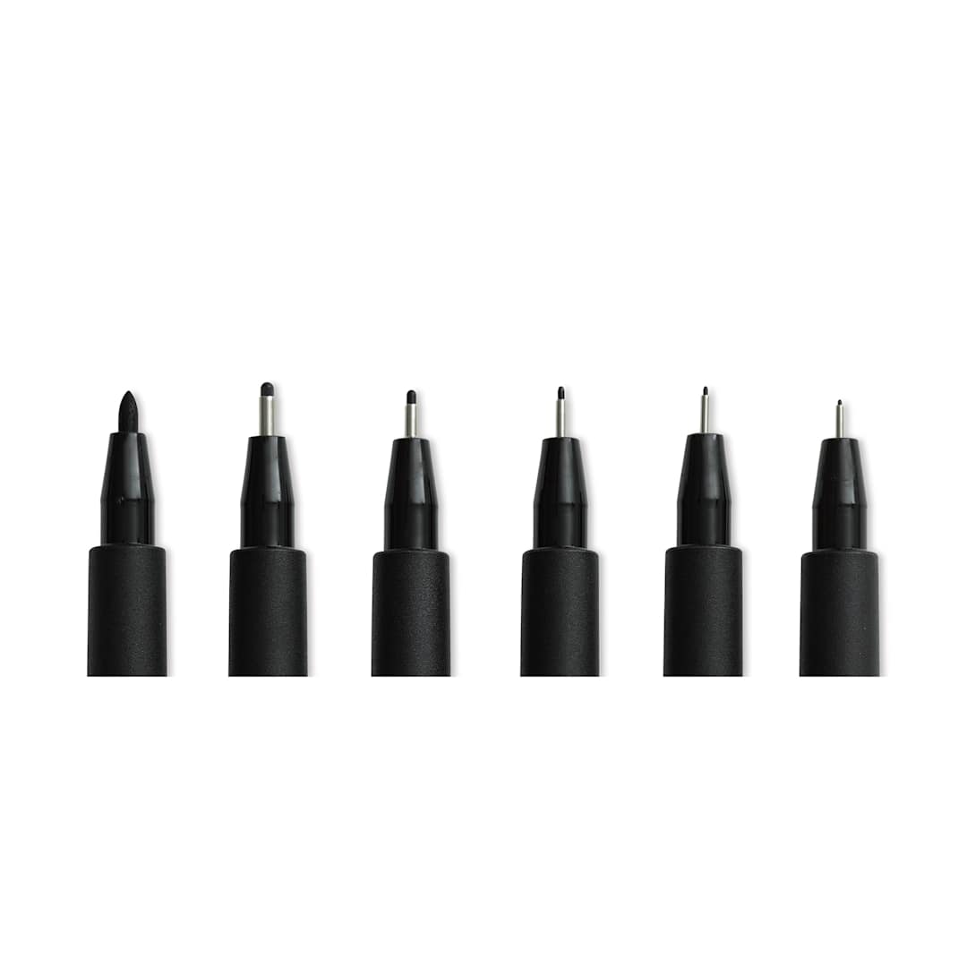 Open in modal - Faber-Castell Pitt Artist Pens- Black, Set of 6, Assorted Nibs (close-up of nibs)