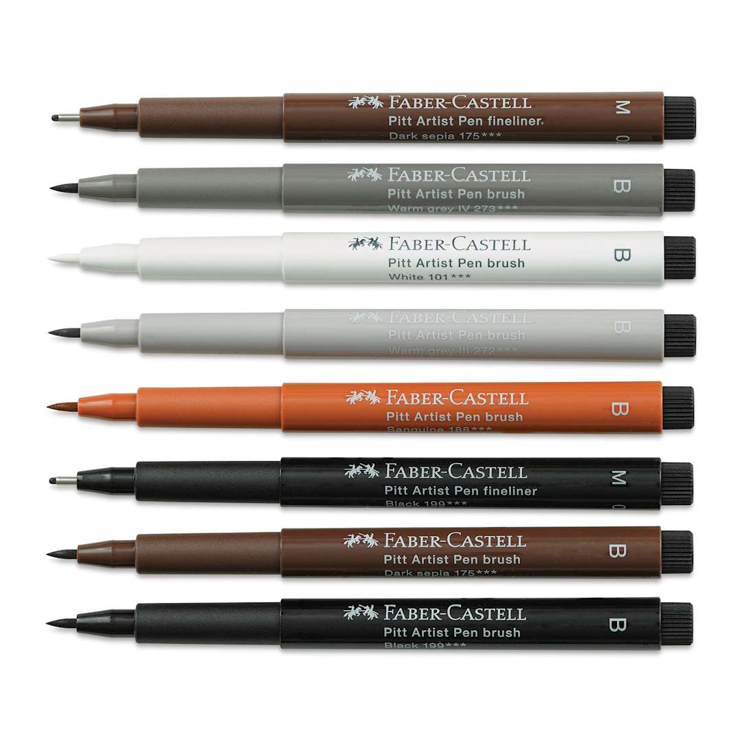Open in modal - Faber-Castell Pitt Artist Pens- Classic, Set of 8, Assorted (pens with caps removed)