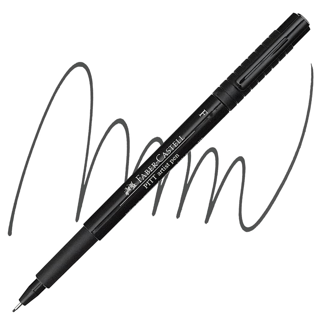 Open in modal - Faber-Castell Pitt Artist Pen - Black, Fine Nib pen and swatch