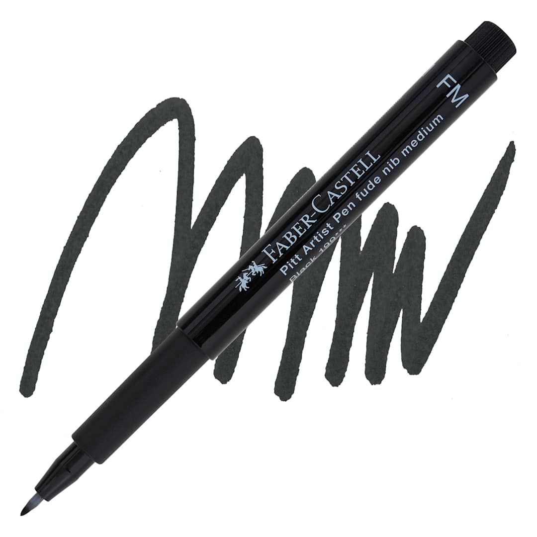 Open in modal - Faber-Castell Pitt Artist Pen - Black, Fude, Medium Brush Tip pen and swatch