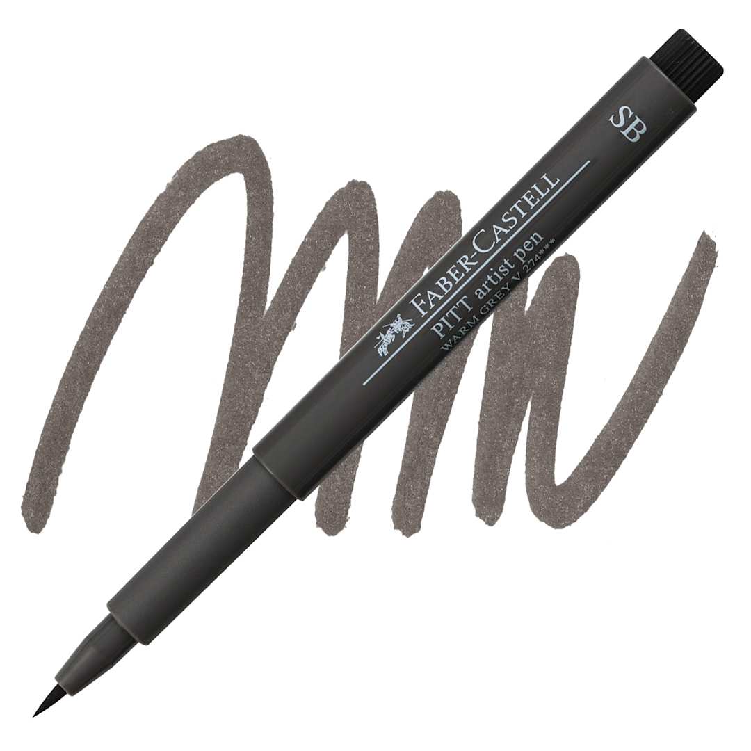 Open in modal - Faber-Castell Pitt Artist Pen - Warm Gray V, Soft Brush Nib pen and swatch