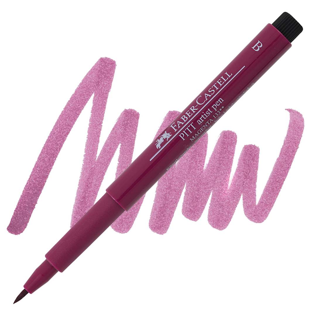 Open in modal - Faber-Castell Pitt Artist Pen - Magenta, Brush Nib pen and swatch