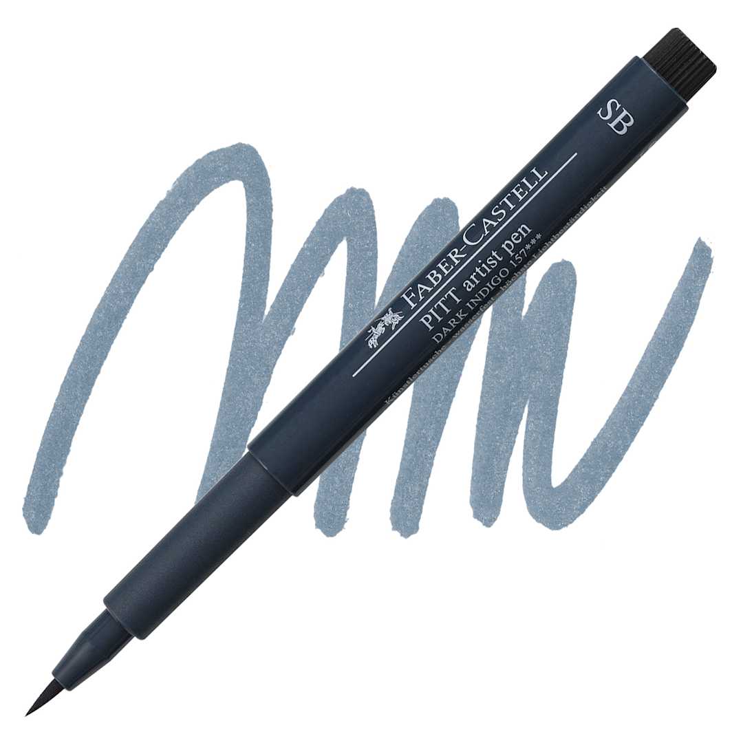 Open in modal - Faber-Castell Pitt Artist Pen - Dark Indigo, Soft Brush Nib pen and swatch