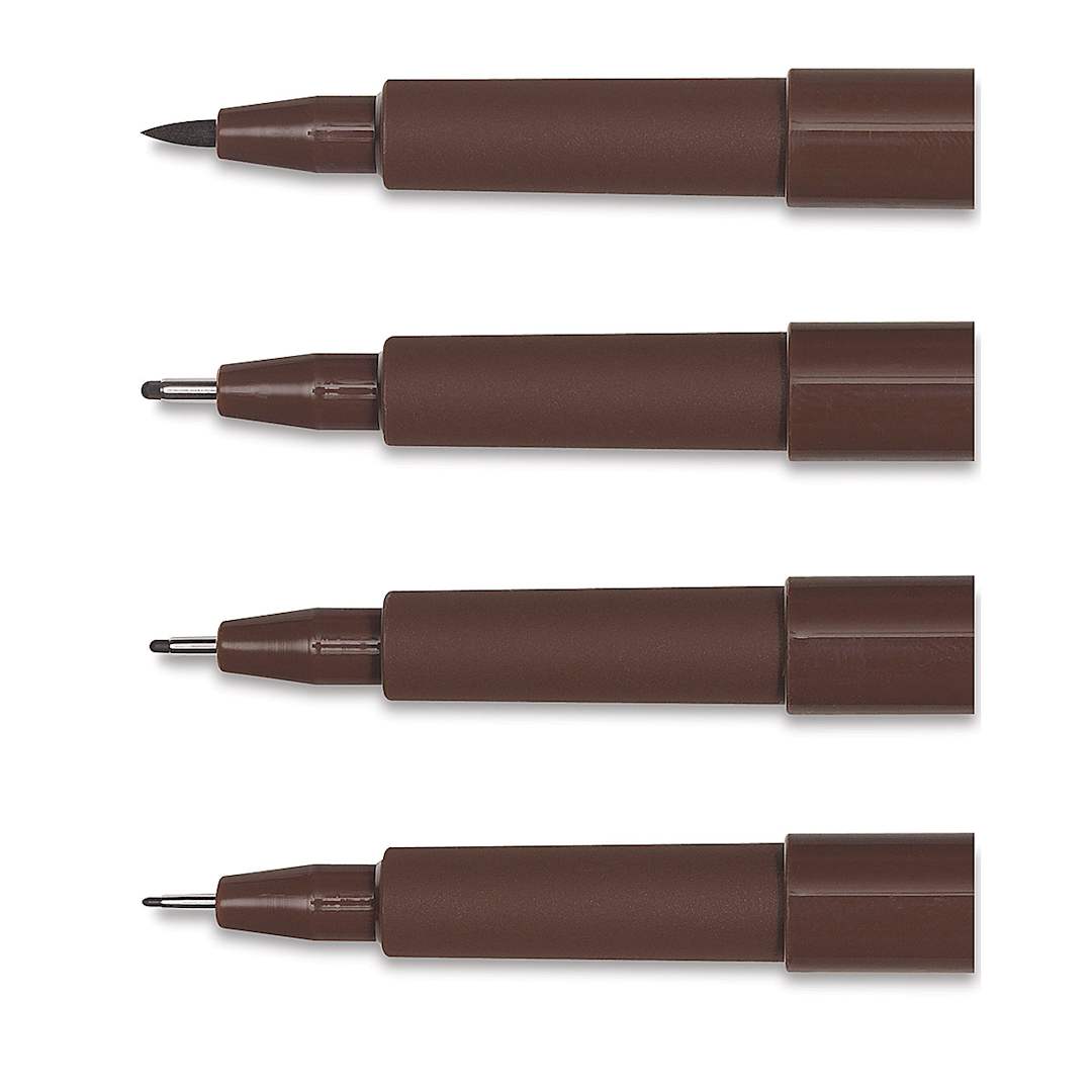 Open in modal - Faber-Castell Pitt Artist Pen Set - Sepia Wallet Set, Set of 4, Assorted Nibs (close-up of nibs)