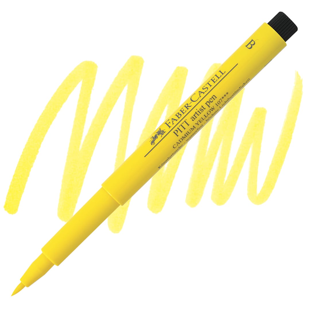 Open in modal - Faber-Castell Pitt Artist Pen - Cadmium Yellow, Brush Nib pen and swatch