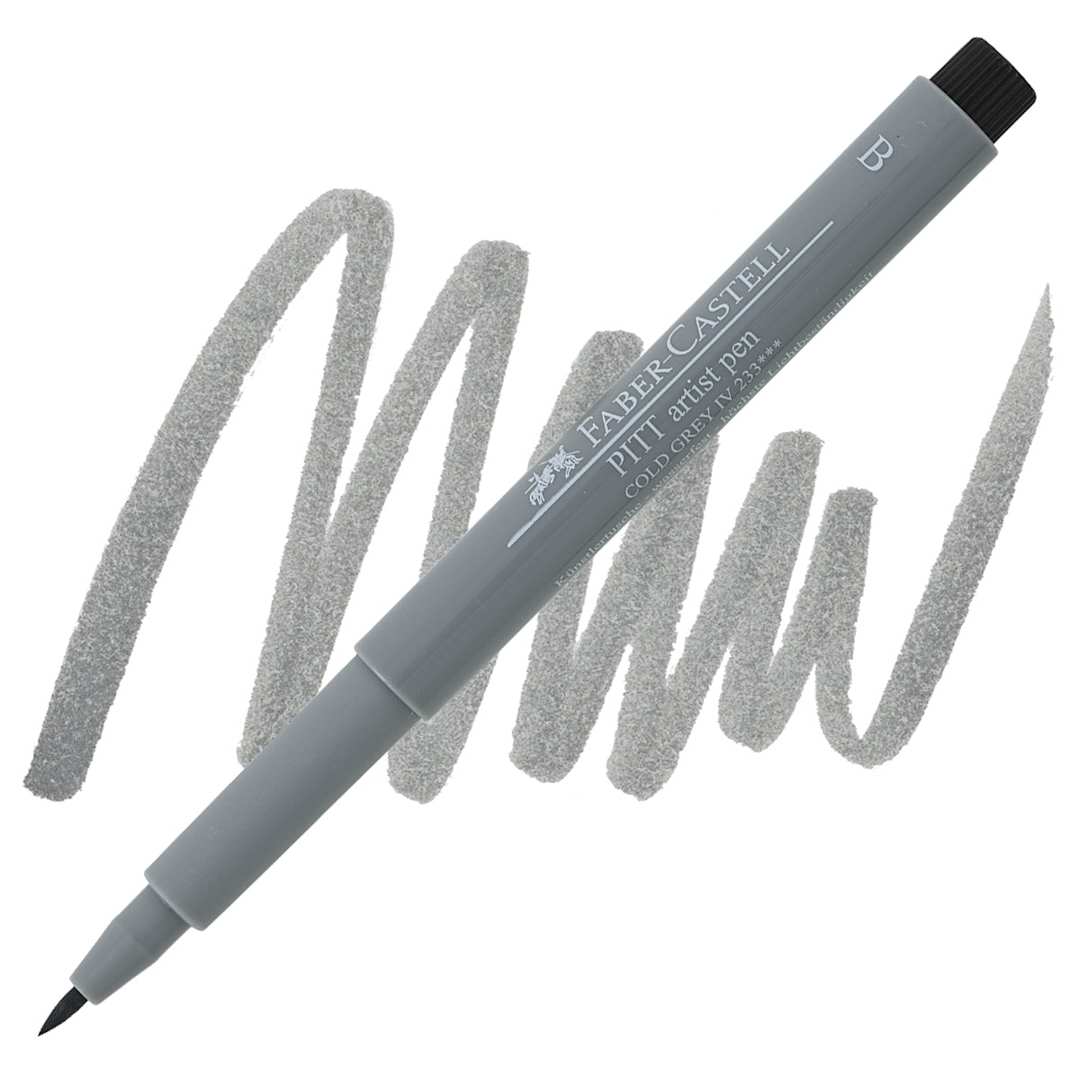 Open in modal - Faber-Castell Pitt Artist Pen - Cold Gray IV, Brush Nib pen and swatch