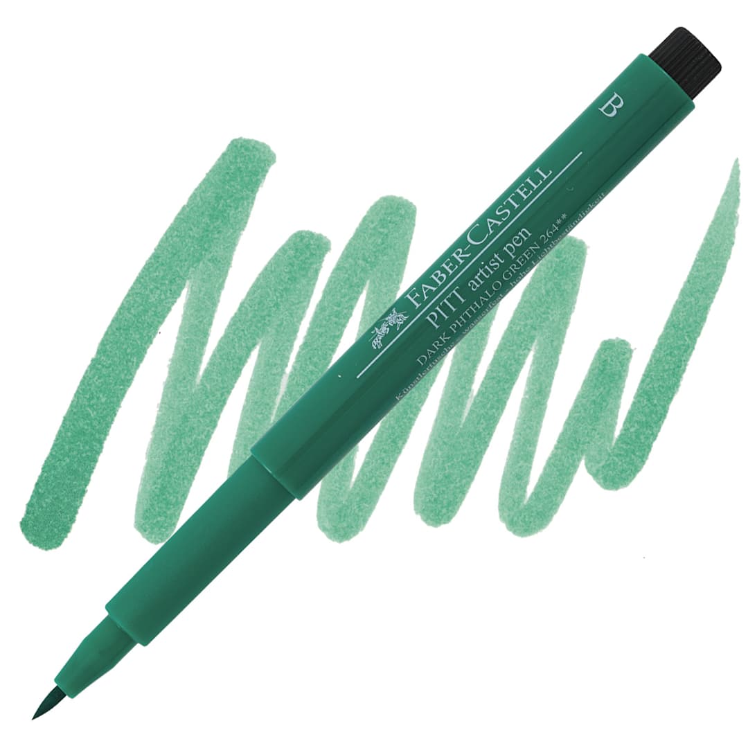 Open in modal - Faber-Castell Pitt Artist Pen - Dark Phthalo Green, Brush Nib pen and swatch