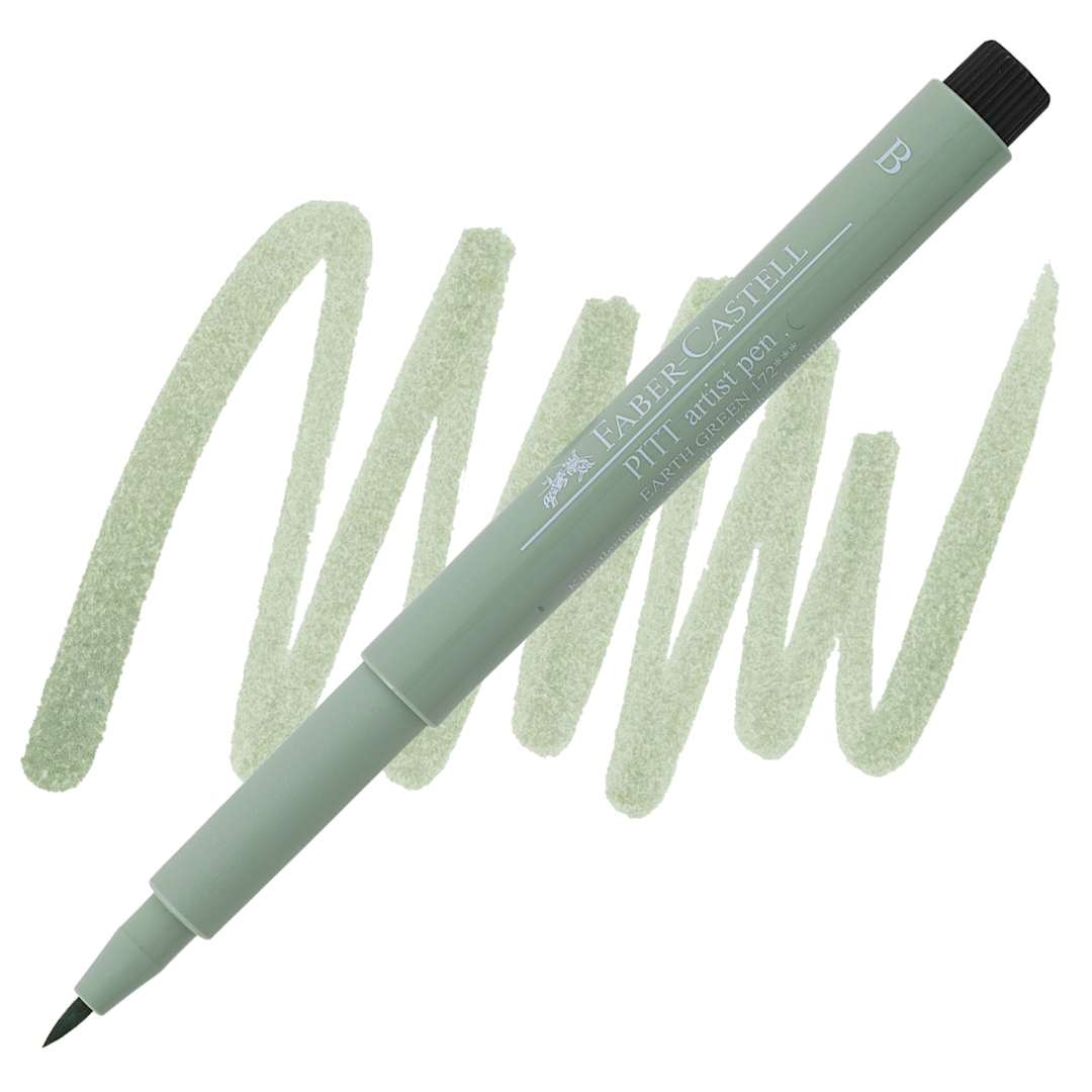 Open in modal - Faber-Castell Pitt Artist Pen - Earth Green, Brush Nib pen and swatch