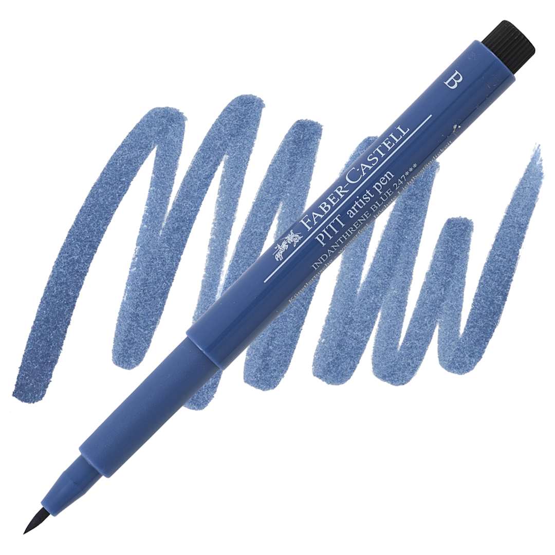 Open in modal - Faber-Castell Pitt Artist Pen - Indianthrene Blue, Brush Nib pen and swatch