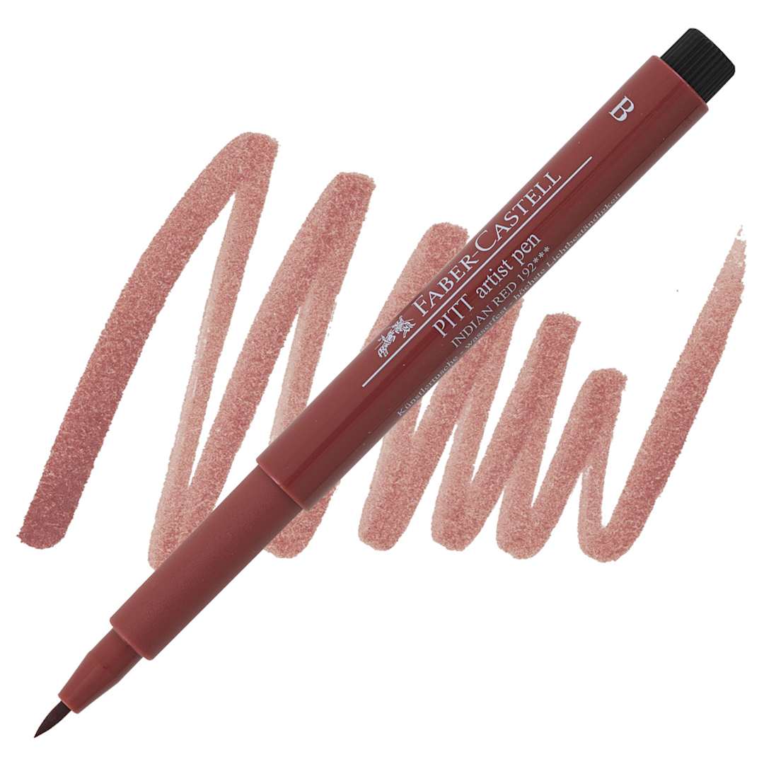 Open in modal - Faber-Castell Pitt Artist Pen - India Red, Brush Nib pen and swatch