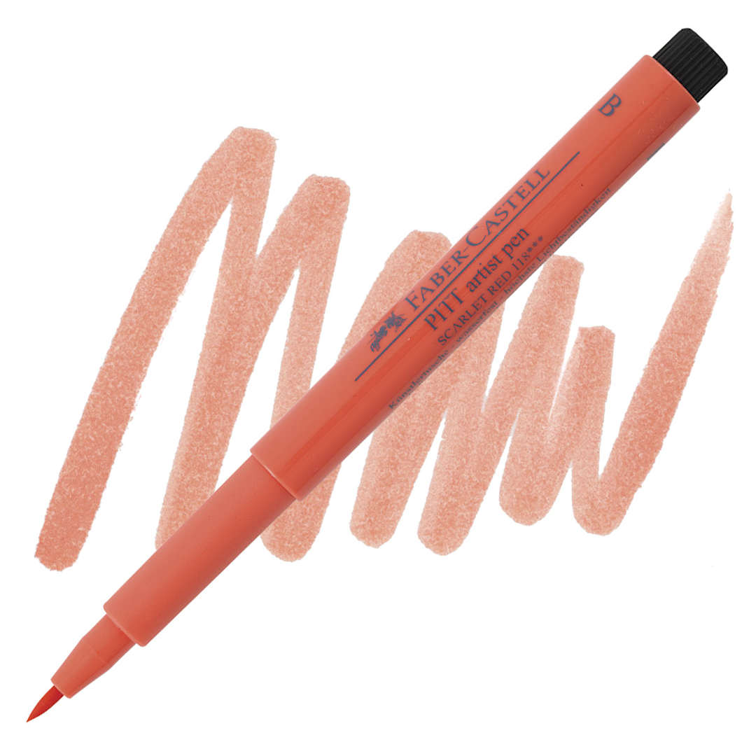 Open in modal - Faber-Castell Pitt Artist Pen - Scarlet Red, Brush Nib pen and swatch