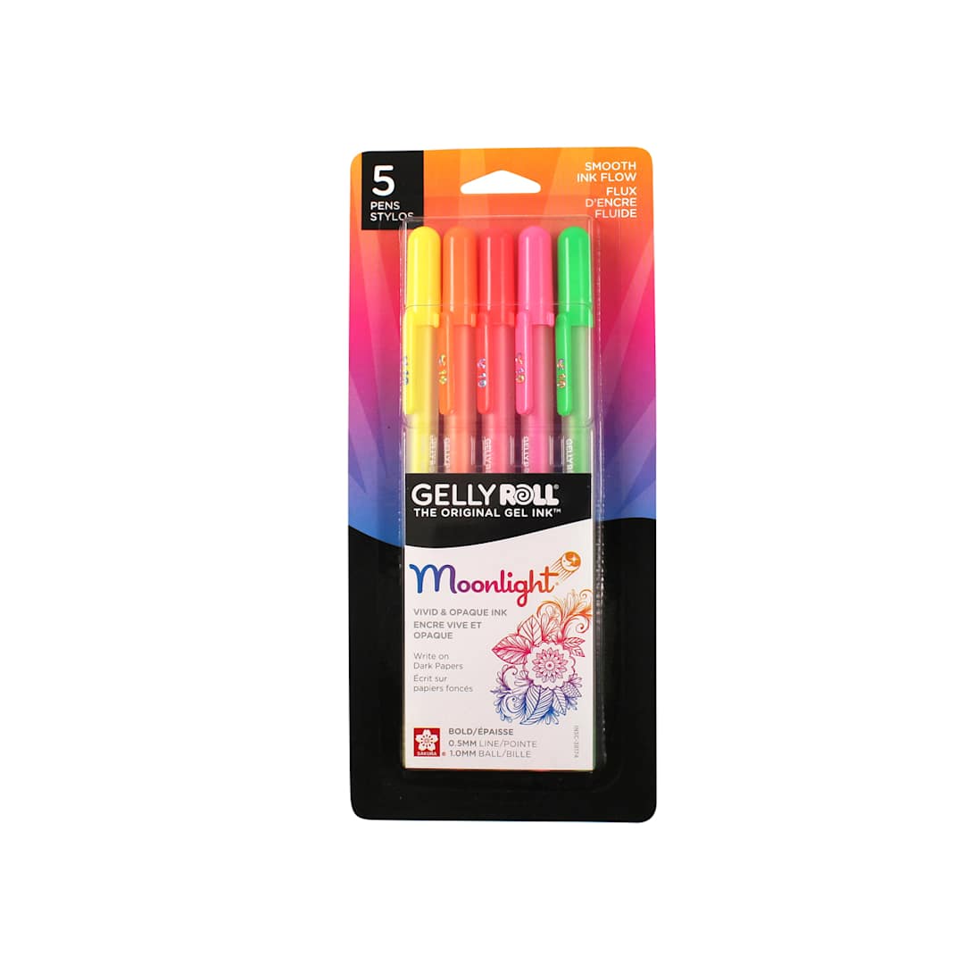 Open in modal - Gelly Roll Moonlight Pen Sets 5-Color Dawn Medium Set - Fluorescent Yellow, Orange, Vermillion, Pink, Green