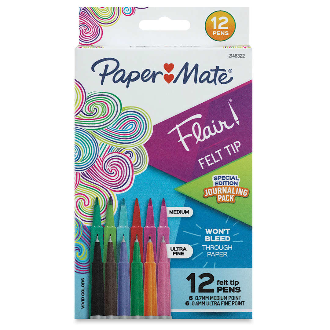Open in modal - Paper Mate Flair Guard Pens - Journaling Pack, Set of 12 (includes medium and ultra fine tips)