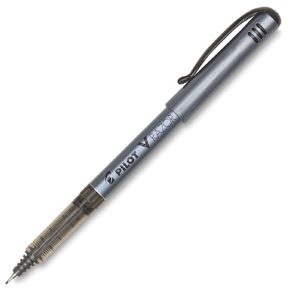 Open in modal - Pilot V-Razor Point Marker Pens - Angled view of uncapped Black pen