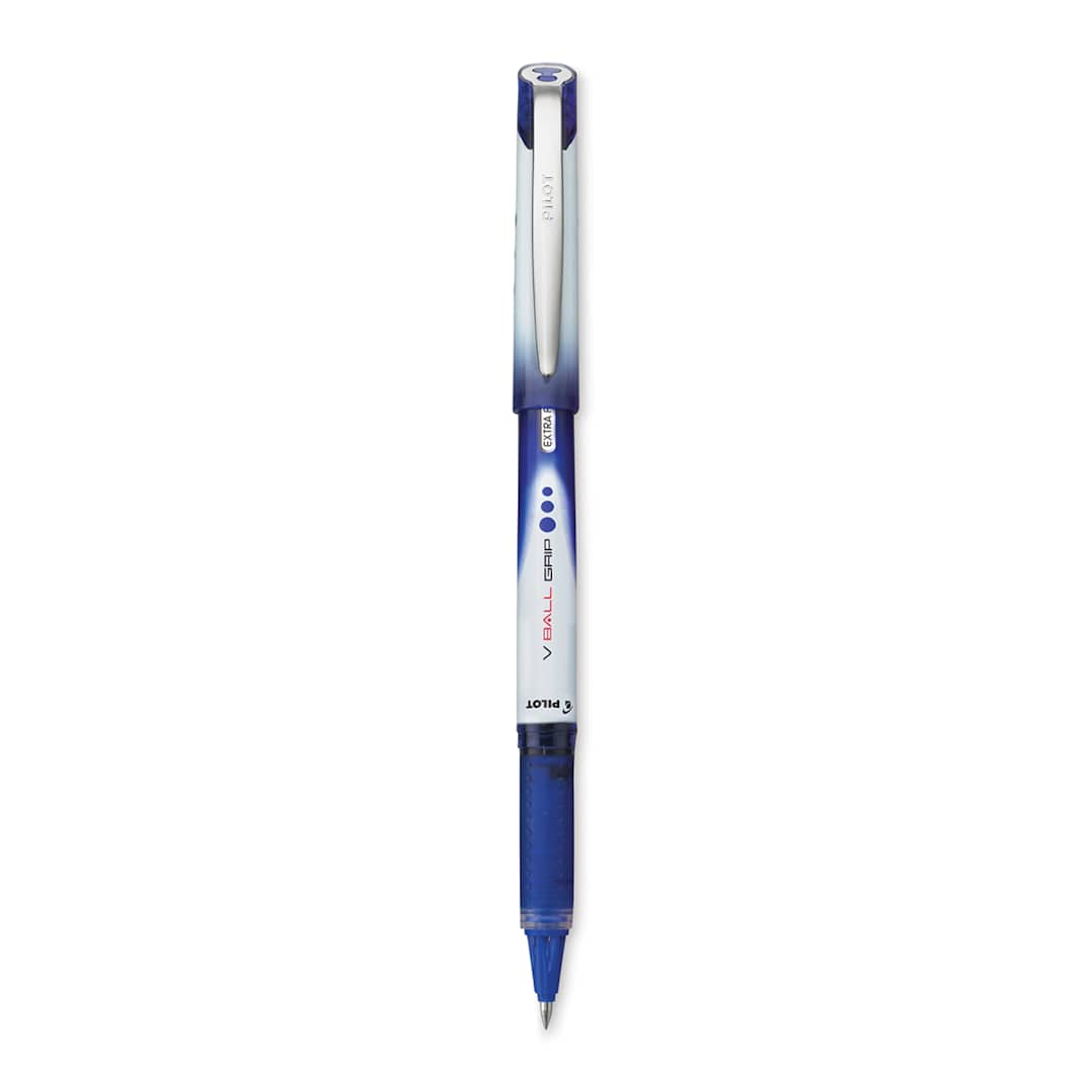 Open in modal - Pilot V-Ball Grip Roller Ball Pen - 0.5 mm, Blue with cap off