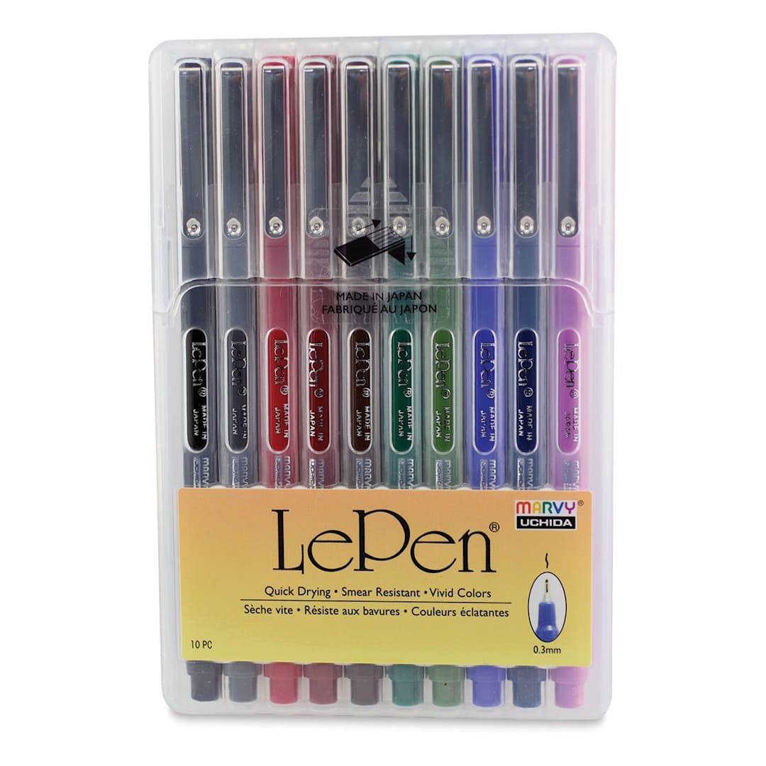 Open in modal - Marvy Uchida LePen Fine Line Marker Set - Dark Colors, Set of 10, front of the packaging