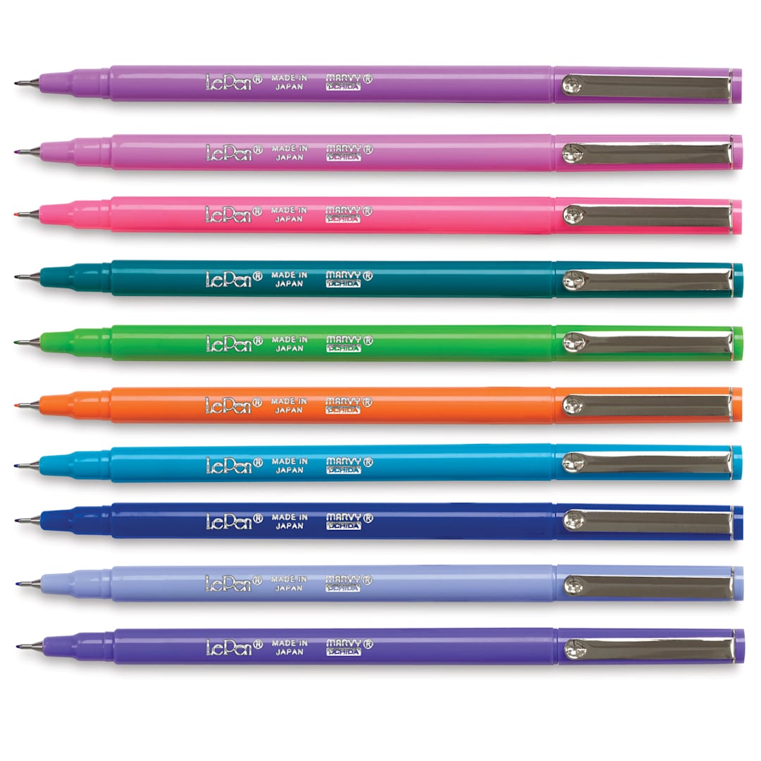 Open in modal - Marvy Uchida LePen Fine Line Marker Set - Bright Colors, Set of 10, out of the packaging