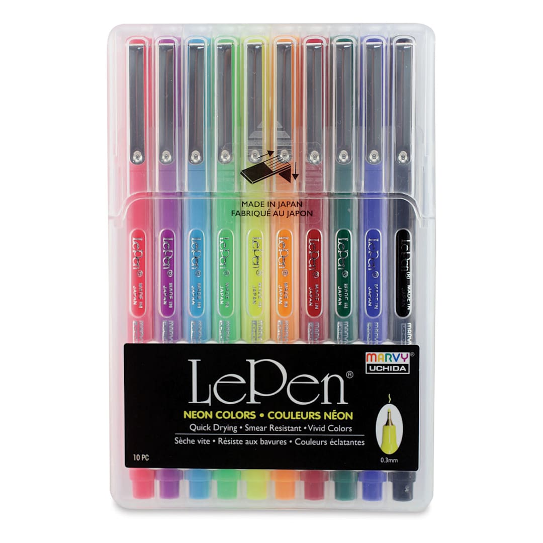 Open in modal - Marvy Uchida LePen Fine Line Marker Set  - Neon Colors, Set of 10