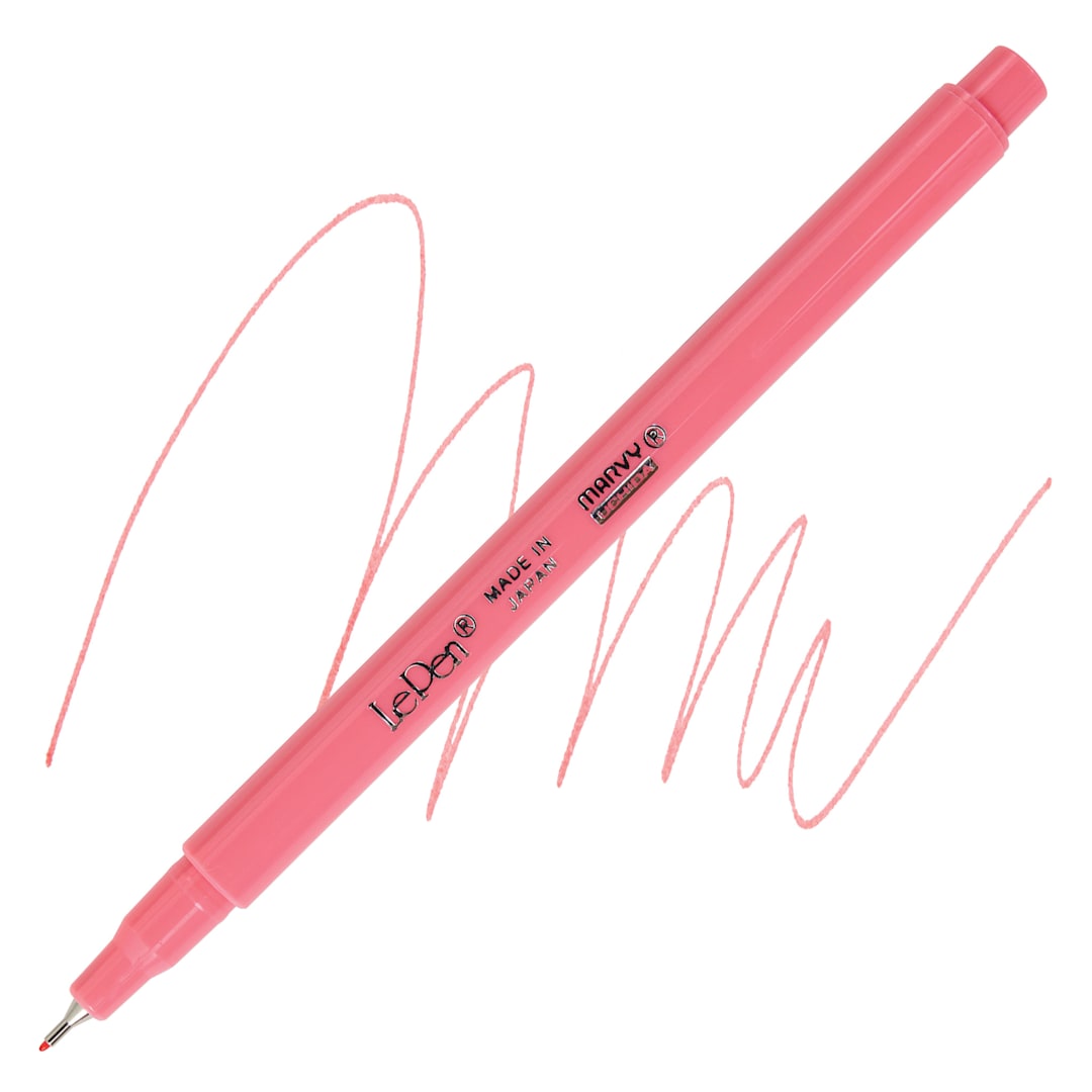 Open in modal - Marvy Uchida LePen Fine Line Marker - Coral Pink, pen and swatch