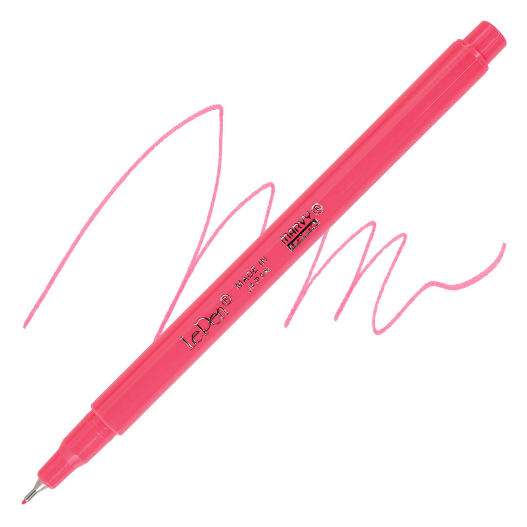 Open in modal - Marvy Uchida LePen Fine Line Marker - Fluorescent Pink, pen and swatch