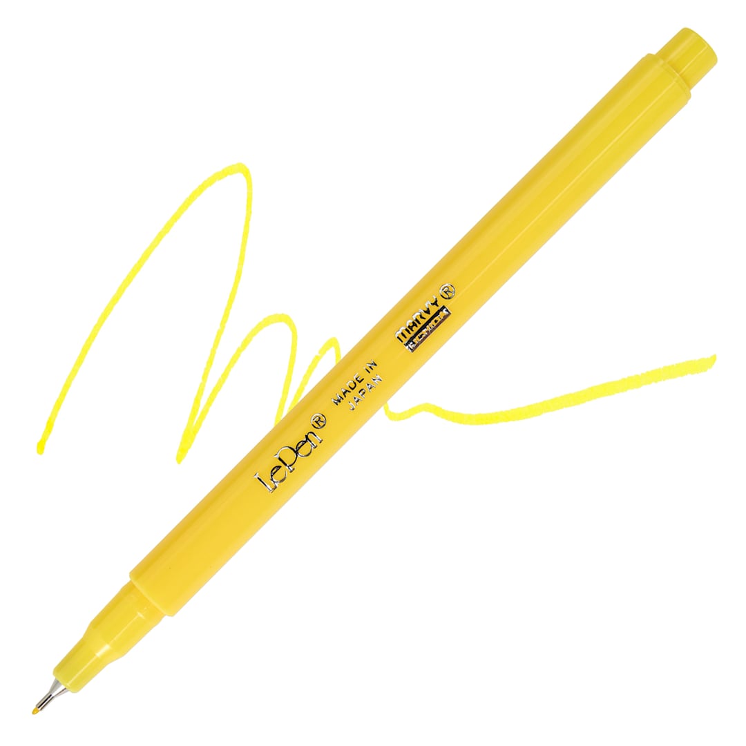 Open in modal - Marvy Uchida LePen Fine Line Marker - Yellow, pen and swatch