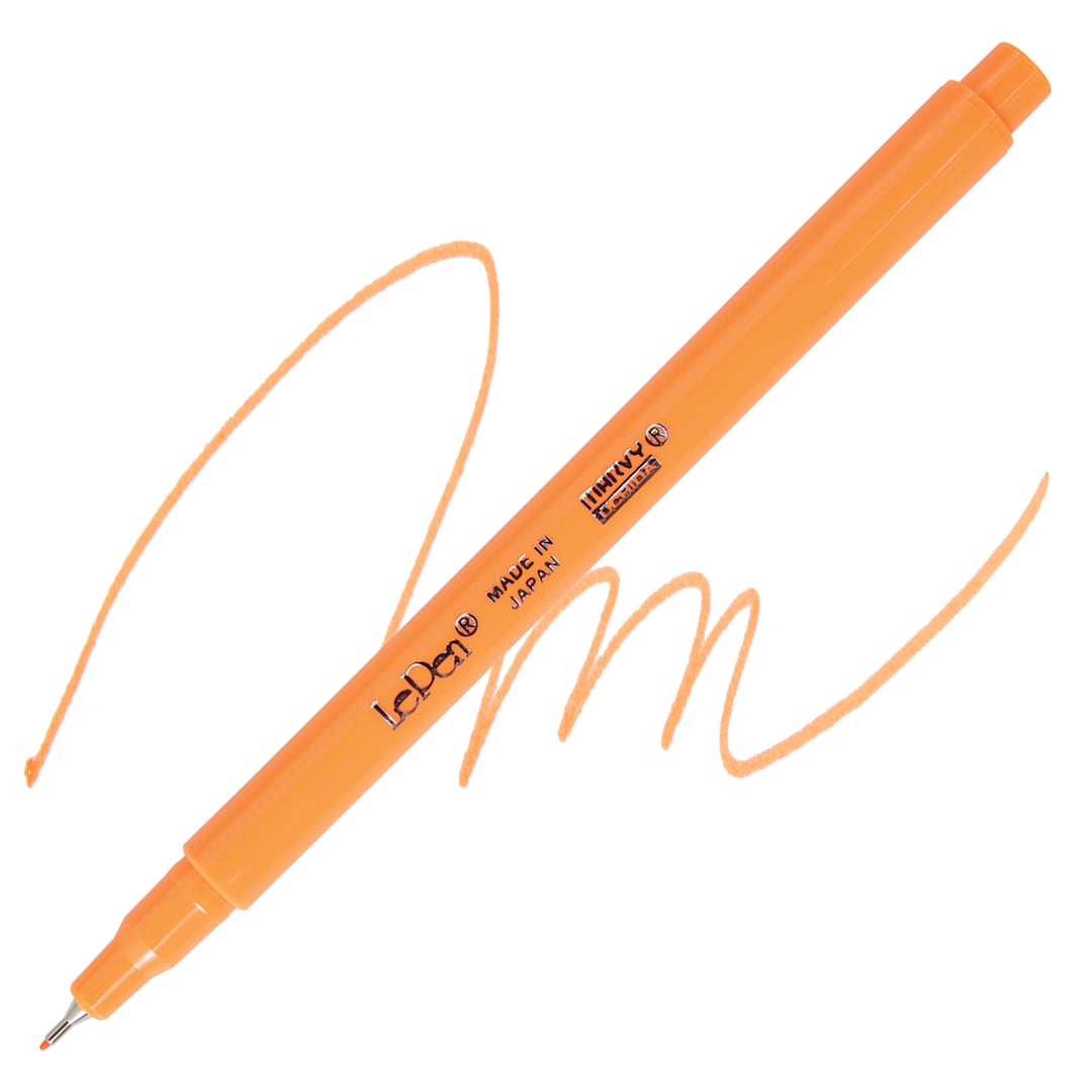 Open in modal - Marvy Uchida LePen Fine Line Marker - Fluorescent Orange, pen and swatch
