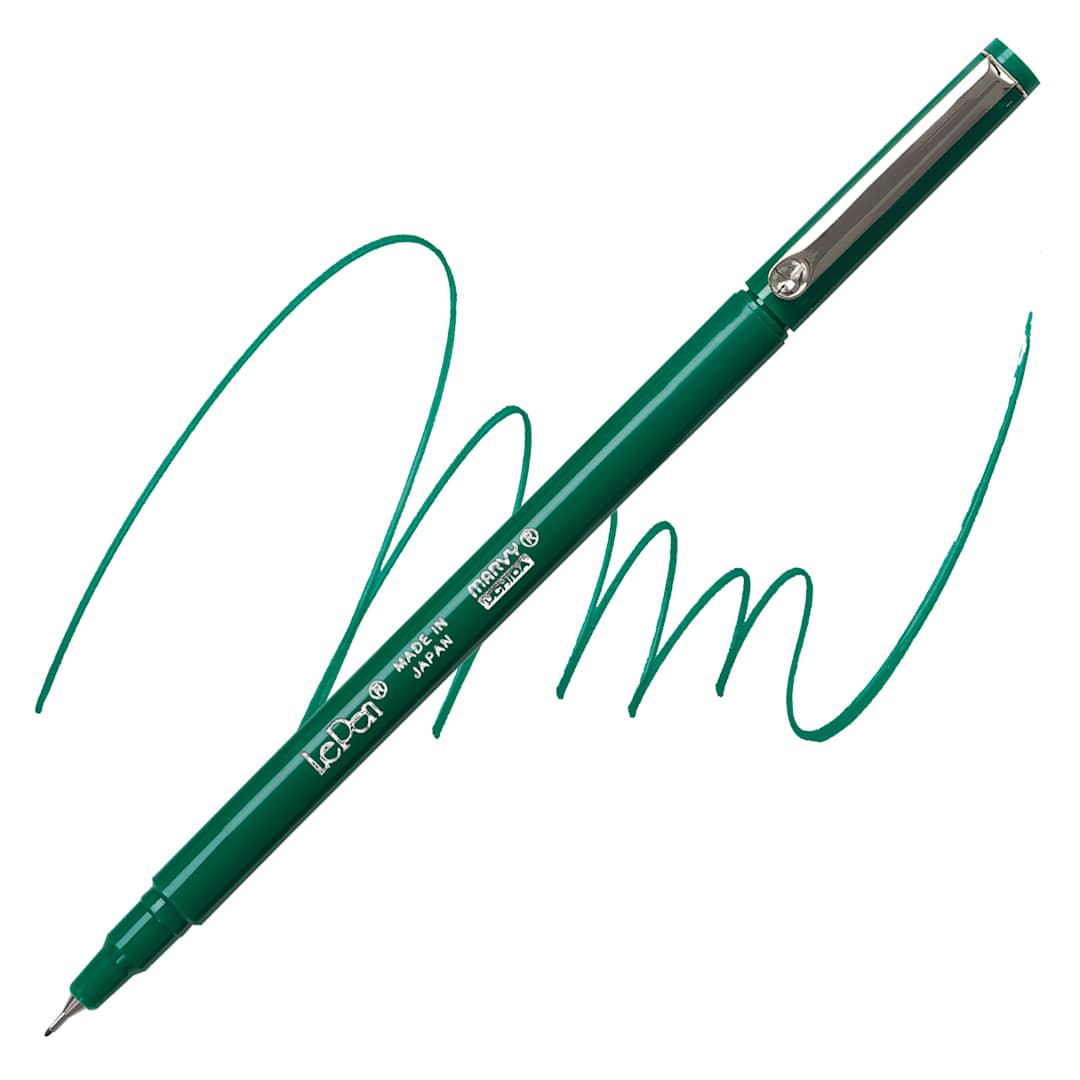 Open in modal - Marvy Uchida LePen Fine Line Marker - Green marker and swatch